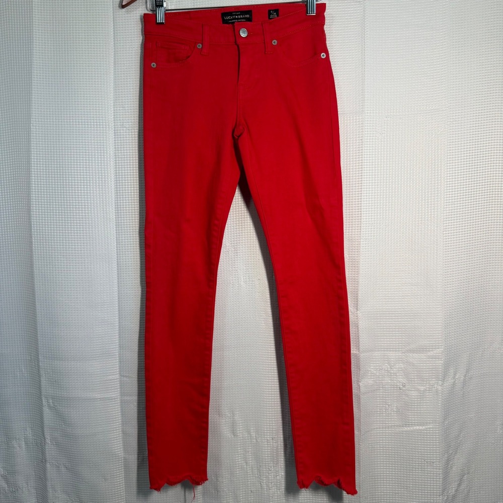 Lucky Brand Stella Skinny Jeans 0/25 Red Scallop Raw‎ Hem Americana